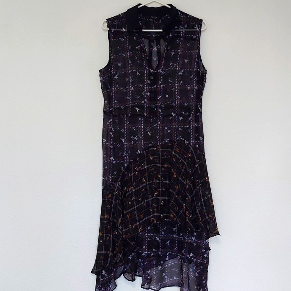 Navy Blue Floral Sheer Sleeveless Dress Simply Vera Size M